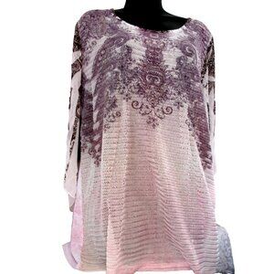 CAL STYLE Ribbed w Sheer Sleeves,Tunic Top, Beaded, size 2X, ck measurements